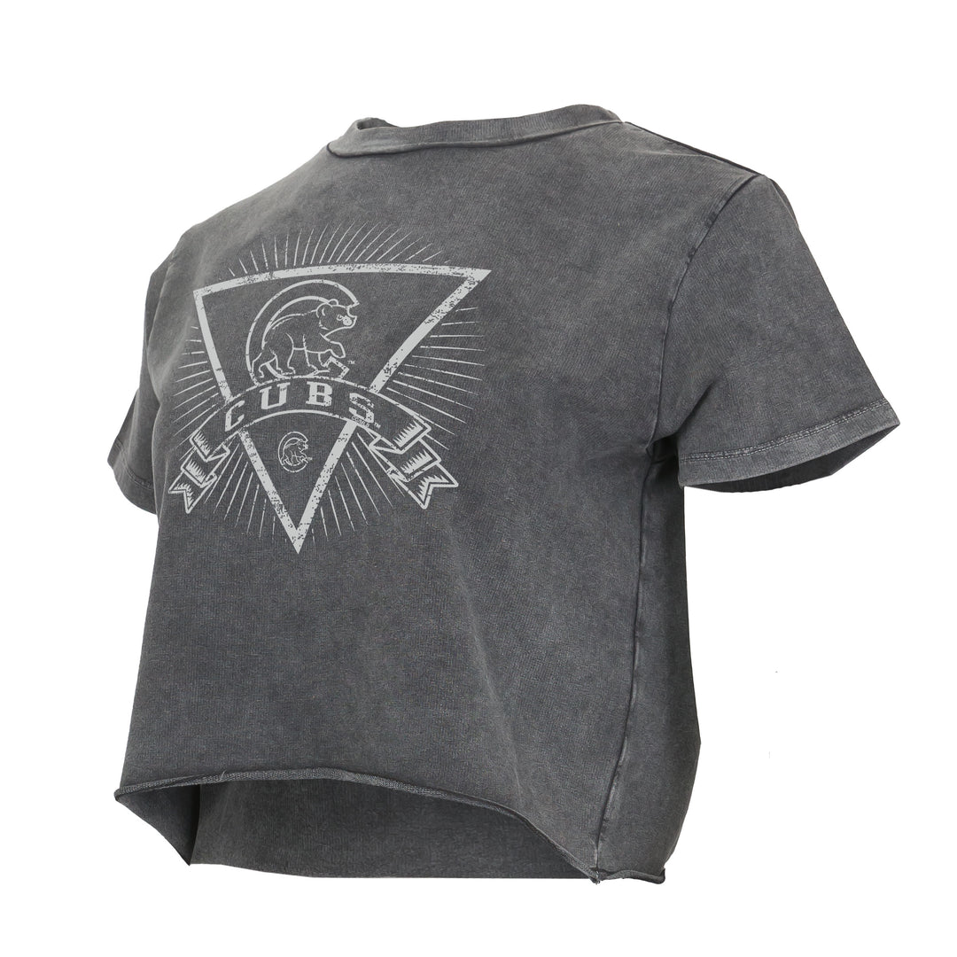 Chicago Cubs Walking Bear Women's Charcoal Crop Top by College Concepts Short Sleeve Tees COLLEGE CONCEPTS