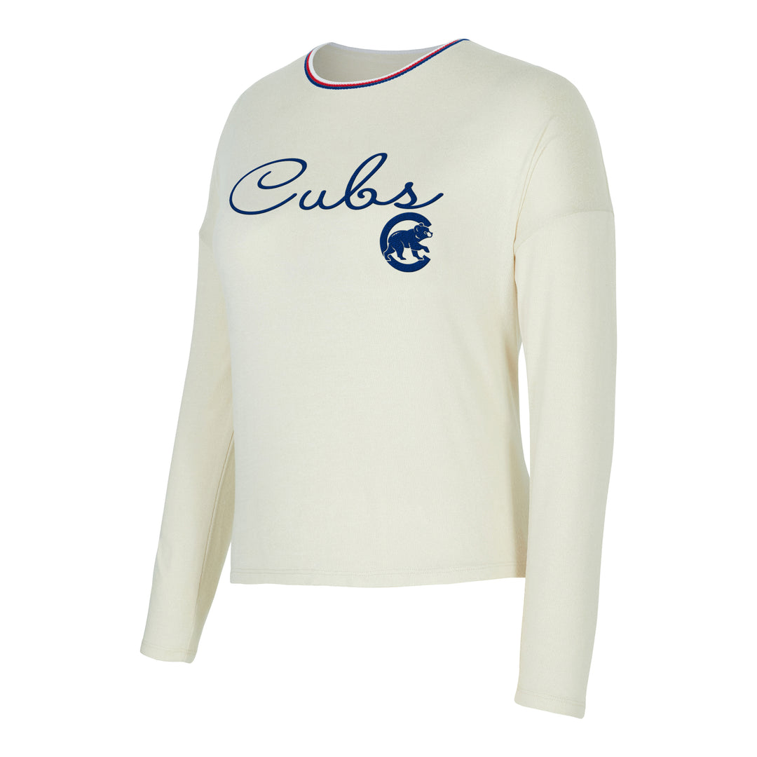 Chicago Cubs Walking Bear Women's Khaki Long Sleeve Crewneck by College Concepts Sweatshirts & Hoodies COLLEGE CONCEPTS