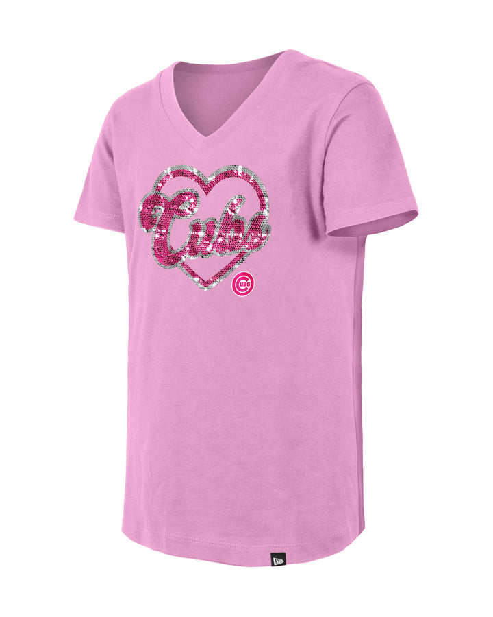 Chicago Cubs Girls Heart Script Pink Youth Tee by New Era Kids T-Shirt NEW ERA CAP COMPANY INC