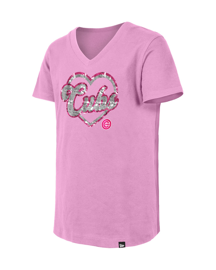 Chicago Cubs Girls Heart Script Pink Youth Tee by New Era Kids T-Shirt NEW ERA CAP COMPANY INC
