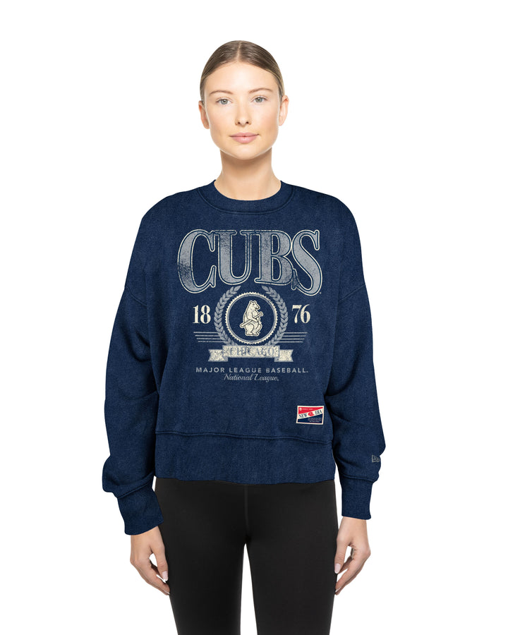 Chicago Cubs 1914 Throwback Navy Women's Crew Sweatshirt by New Era Sweatshirts & Hoodies Ivy Shop
