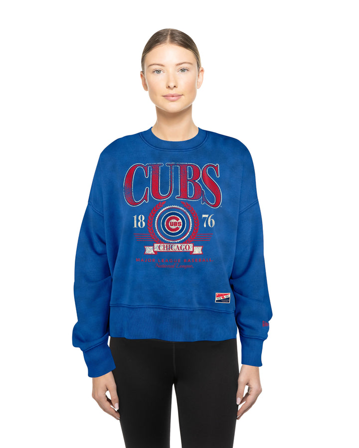 Chicago Cubs Logo Throwback Royal Women's Crew Sweatshirt by New Era Sweatshirts & Hoodies NEW ERA CAP COMPANY INC