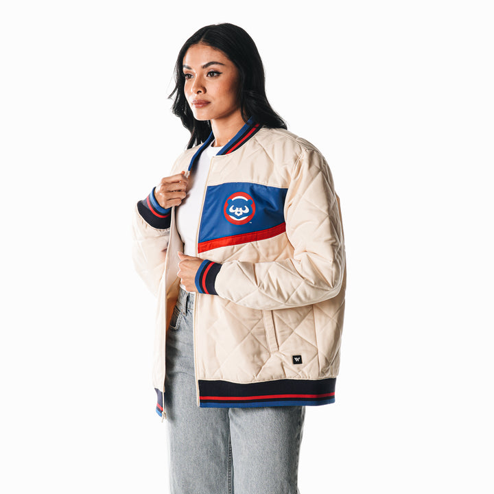 Chicago Cubs 1984 Women's Oversized Quilted Puffer Jacket by The Wild Collective Jackets & Outerwear THE WILD COLLECTIVE