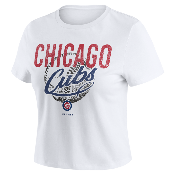 Chicago Cubs Women's Baby White Tee by Wear by Erin Andrews Short Sleeve Tees WEAR ERIN ANDREWS