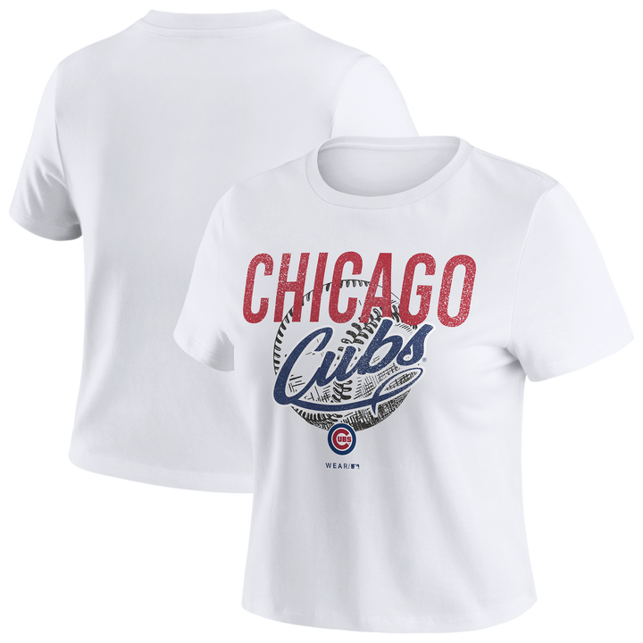 Chicago Cubs Women's Baby White Tee by Wear by Erin Andrews Short Sleeve Tees WEAR ERIN ANDREWS