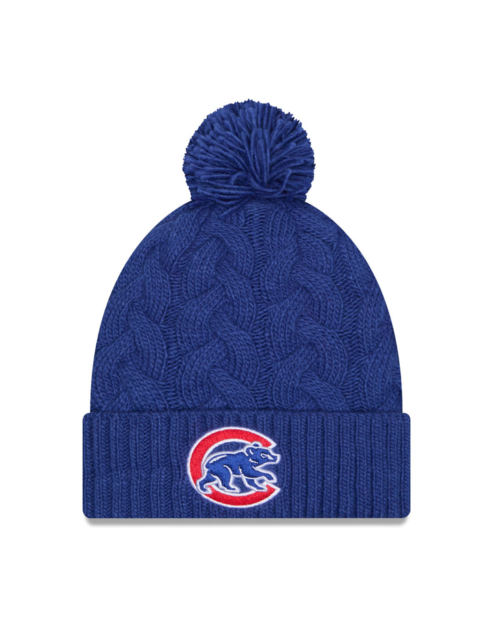 Chicago Cubs Walking Bear New Era Women's Royal Blue Cable Knit Hat Knits NEW ERA CAP COMPANY INC