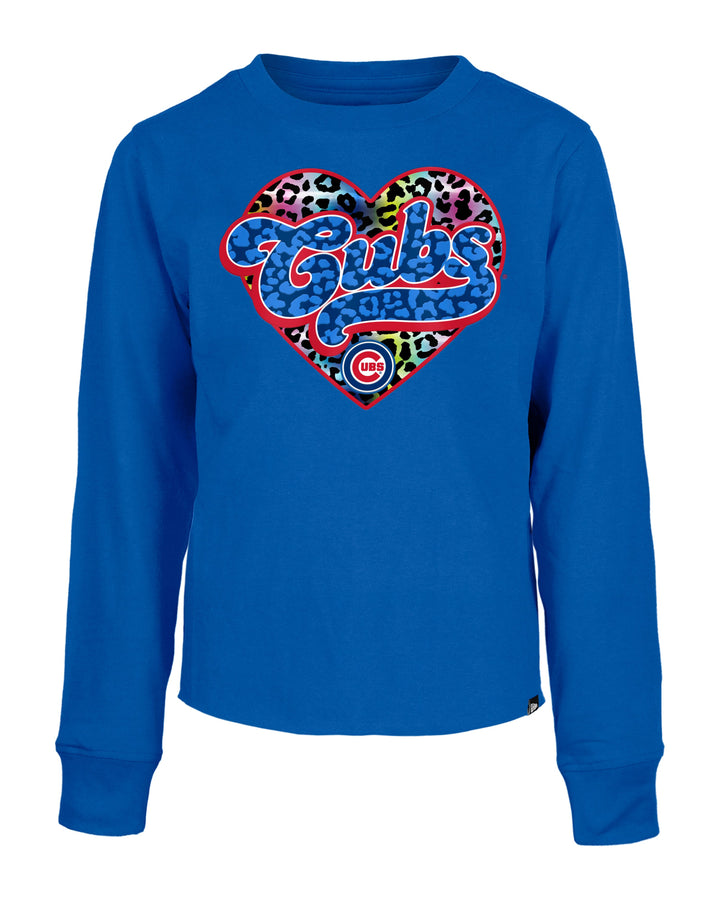 Chicago Cubs New Era Youth Leopard Print Heart Long Sleeve Tee Long Sleeve Tees NEW ERA CAP COMPANY INC