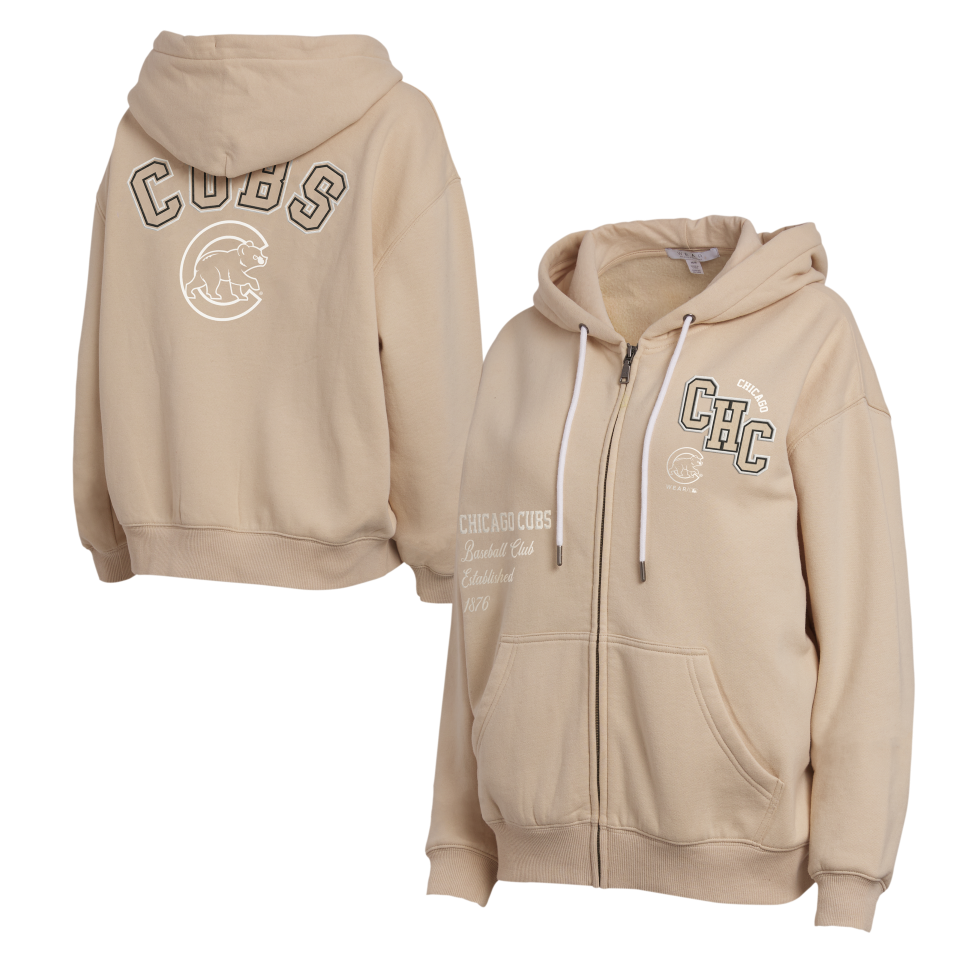 Chicago Cubs Women's Tonal Tan Zip Up Hoodie by WEAR by Erin Andrews Sweatshirts & Hoodies WEAR ERIN ANDREWS