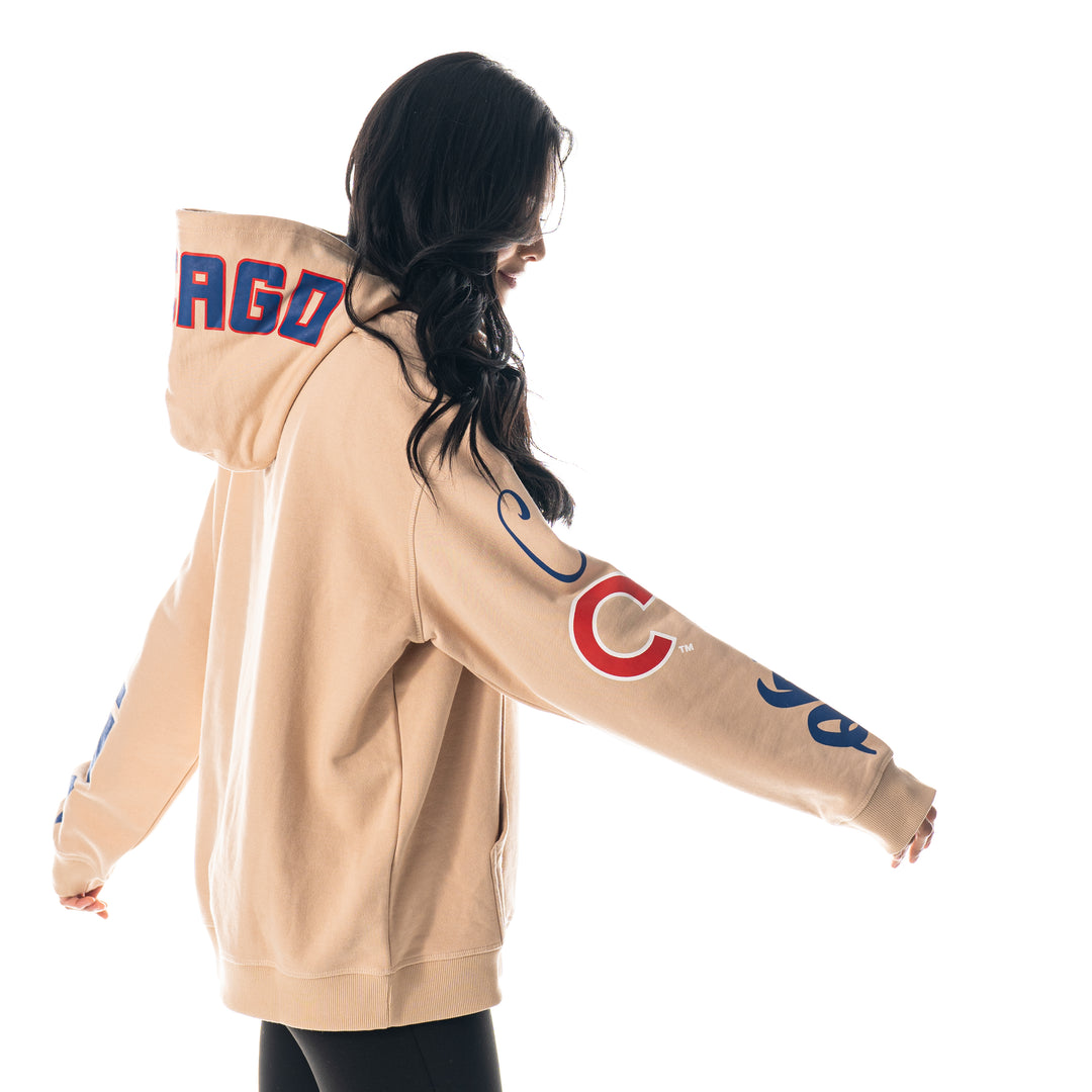 CHICAGO CUBS WILD COLLECTIVE WOMEN'S BULLSEYE TAN HOODIE Sweatshirts & Hoodies THE WILD COLLECTIVE