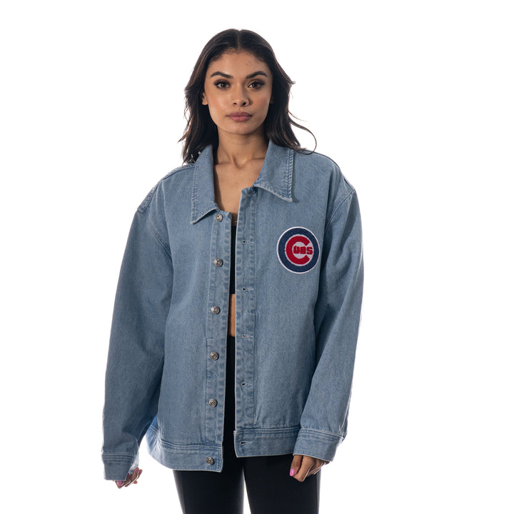 CHICAGO CUBS WILD COLLECTIVE WOMEN'S BULLSEYE HEAVYWASH DENIM JACKET