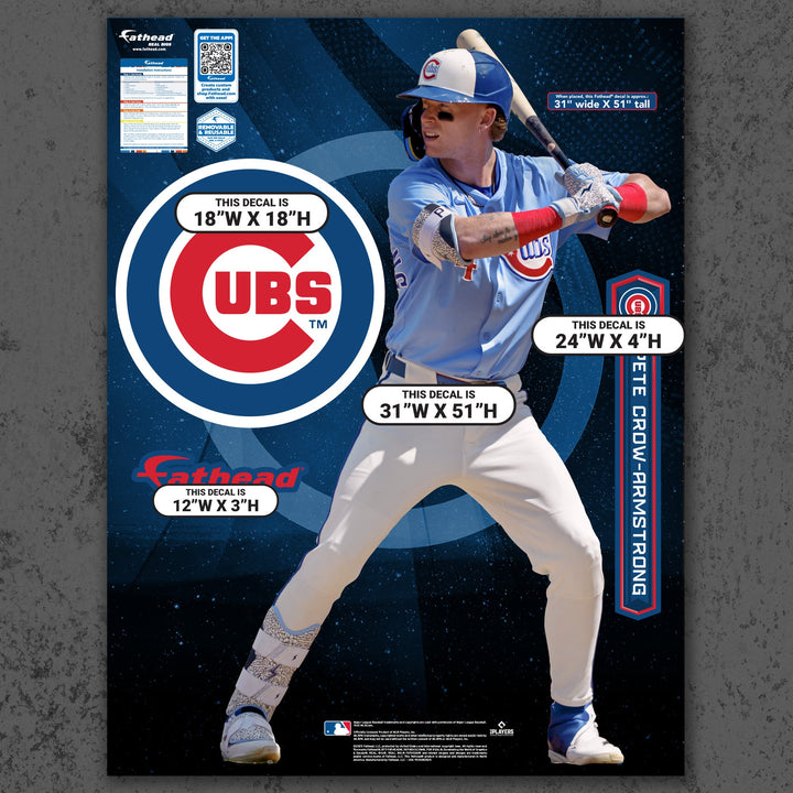 Pete Crow-Armstrong - RealBig Alternate Jersey Collection - Official MLB - Chicago Cubs - Reusable Vinyl Wall Decals