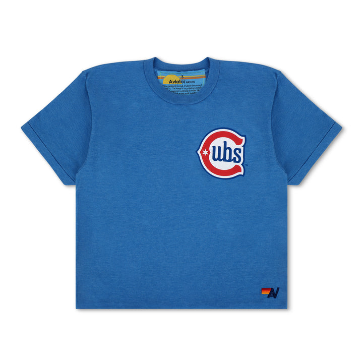 Chicago Cubs 1931 Script Boyfriend Tee in Royal Blue by Aviator Nation Shirts Aviator Nation