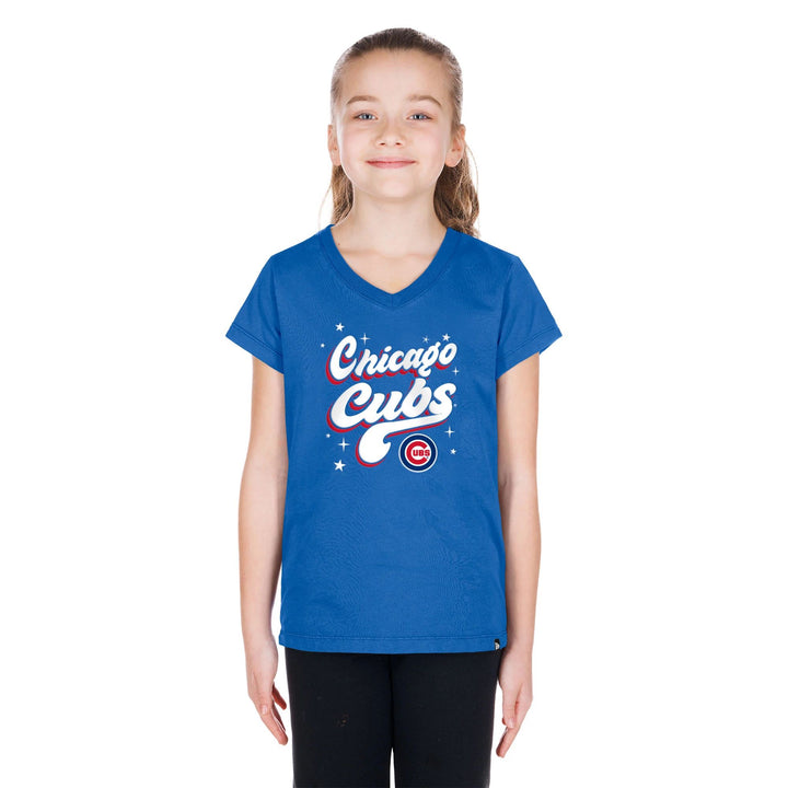 Chicago Cubs New Era Youth Star Script Royal Blue V-neck Tee