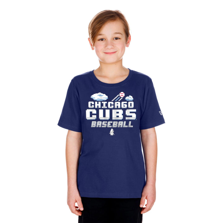 Chicago Cubs New Era Youth 1914 Pixel Script Navy Tee