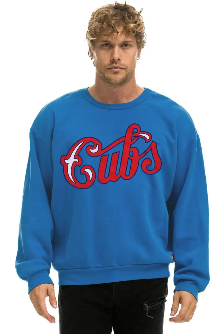 Chicago Cubs 1931 Script Relaxed Crew Sweatshirt in Sky Blue by Aviator Nation Sweatshirts &amp; Hoodies Aviator Nation