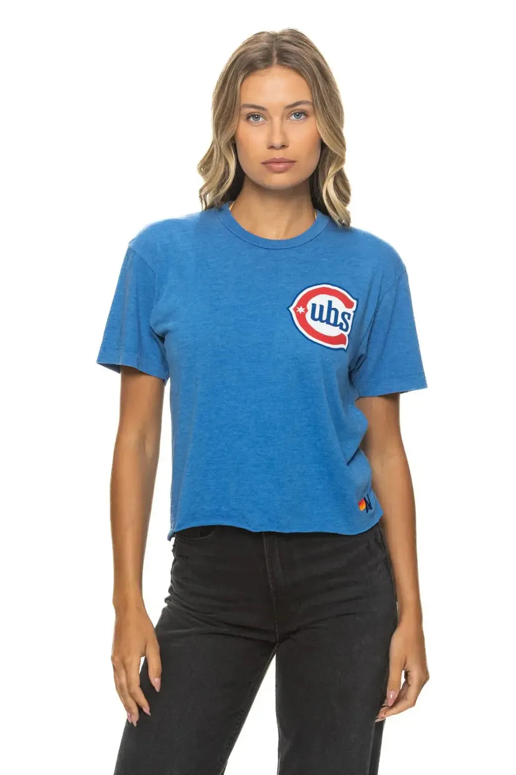 Chicago Cubs 1931 Script Boyfriend Tee in Royal Blue by Aviator Nation Shirts Aviator Nation