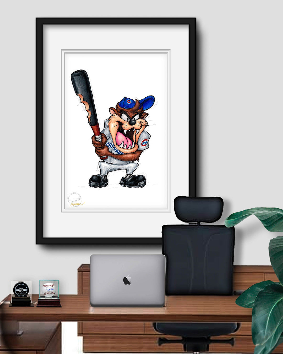 CHICAGO CUBS S. PRESTON TAZ ON DECK X CUBS ART PRINT