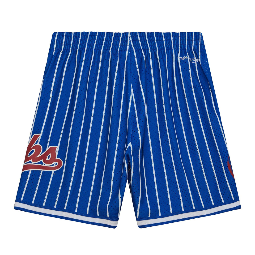 CHICAGO CUBS MITCHELL & NESS MEN'S STRIPED BLUE MESH PATCH SHORTS