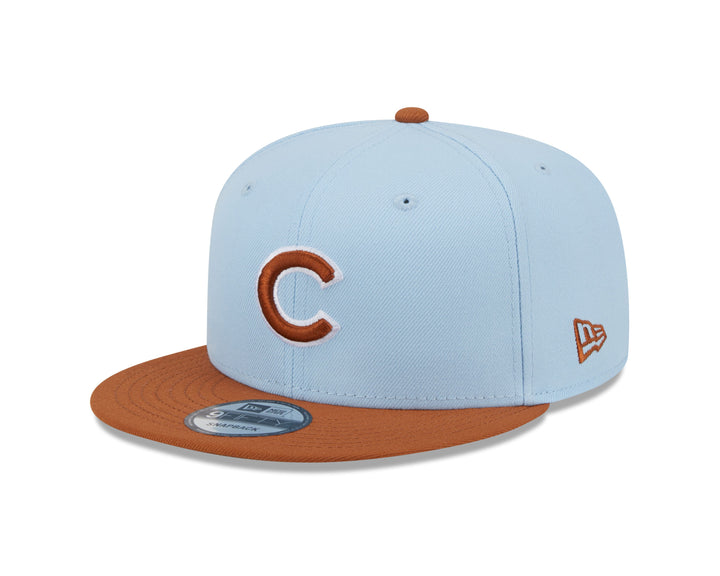 CHICAGO CUBS NEW ERA YOUTH AQUA AND BROWN SNAPBACK CAP