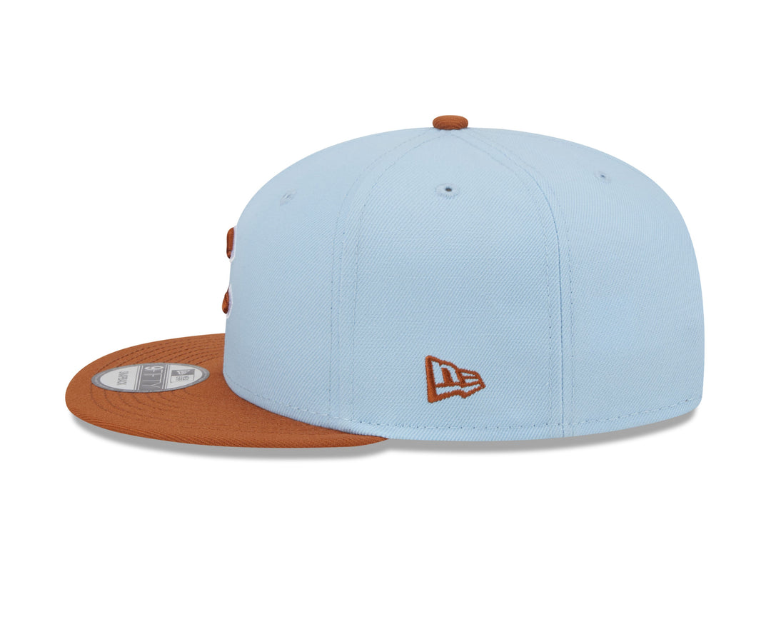 CHICAGO CUBS NEW ERA YOUTH AQUA AND BROWN SNAPBACK CAP