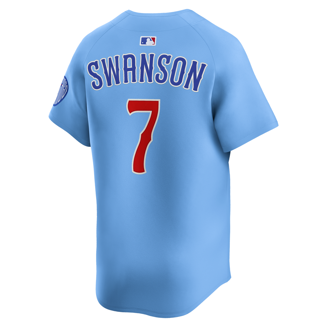 Chicago Cubs Dansby Swanson Blues Alternate Limited Baby Blue Jersey by Nike Jerseys NIKE