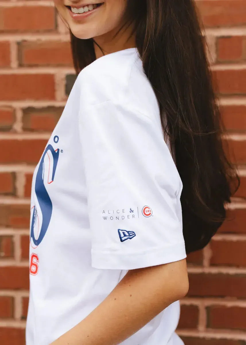 Chicago Cubs X Alice & Wonder Championship Oversized White Tee Short Sleeve Tees Ivy Shop
