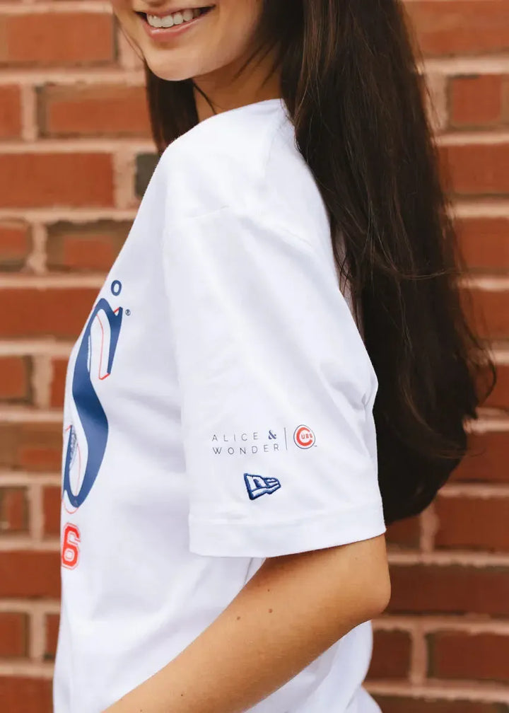 Chicago Cubs X Alice & Wonder Championship Oversized White Tee Short Sleeve Tees Ivy Shop