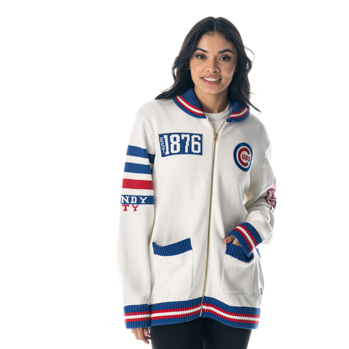 CHICAGO CUBS WILD COLLECTIVE WOMEN'S JACQUARD KNIT SWEATER