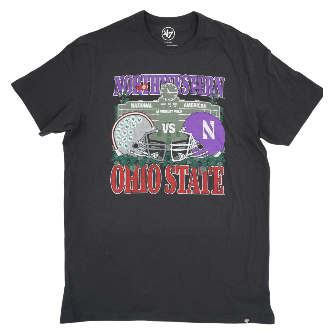 Wrigley Field Northwestern X Ohio State Dueling Football T-Shirt Short Sleeve Tees 47 BRAND