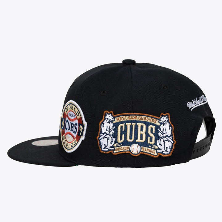 Chicago Cubs All Over Print Snapback Cap in Black by Mitchell &amp; Ness Caps MITCHELL n NESS