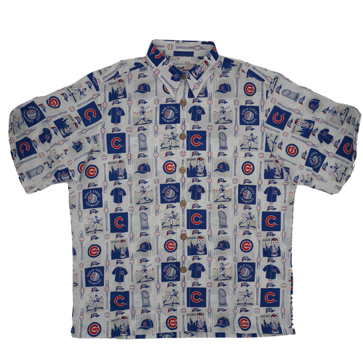 CHICAGO CUBS REYN SPOONER MEN'S WORLD SERIES CHAMPS WHITE HAWAIIAN SHIRT BUTTON DOWN REYN SPOONER