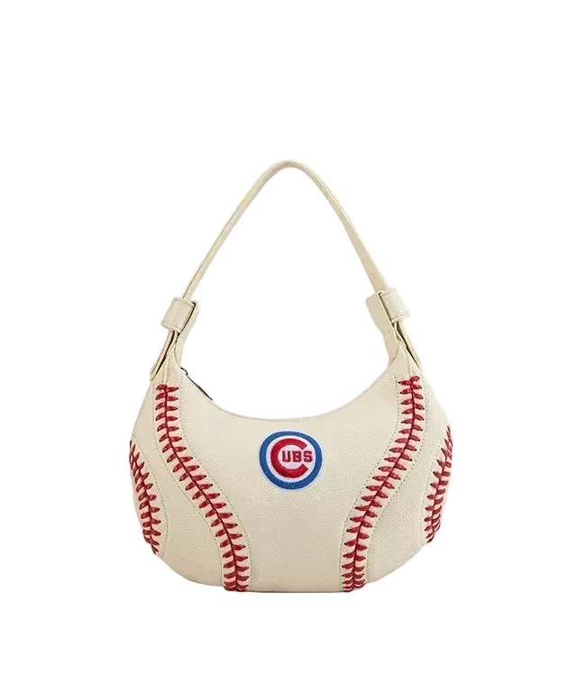 Chicago Cubs Curveball Baseball Stitch Hobo Bag in Beige by Montana West