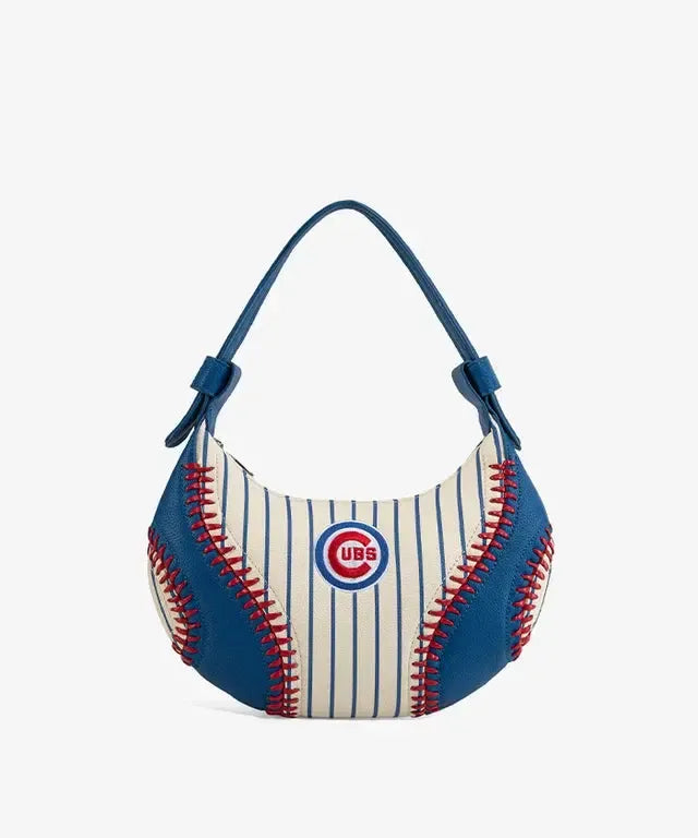 Chicago Cubs Curveball Baseball Stitch Hobo Bag in Royal and White Pinstripe by Montana West