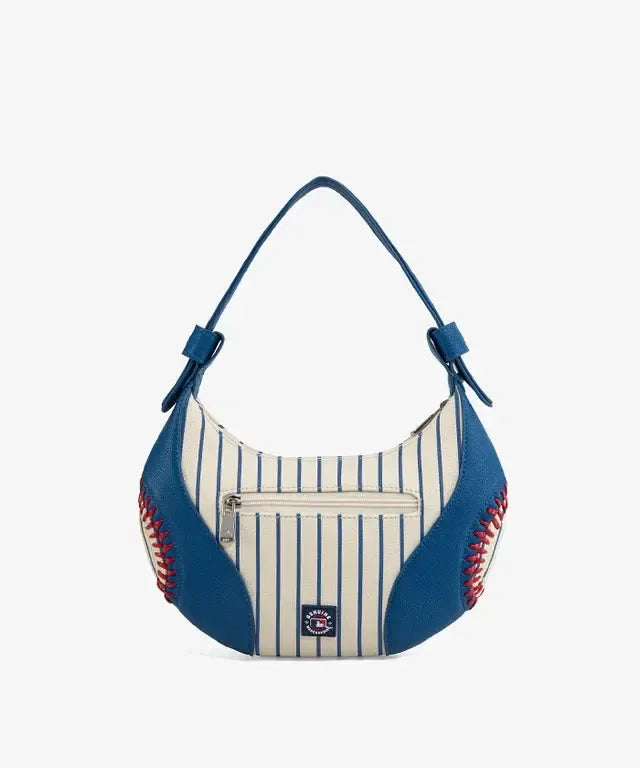 Chicago Cubs Curveball Baseball Stitch Hobo Bag in Royal and White Pinstripe by Montana West