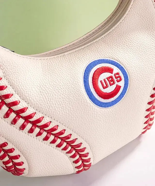 Chicago Cubs Curveball Baseball Stitch Hobo Bag in Beige by Montana West