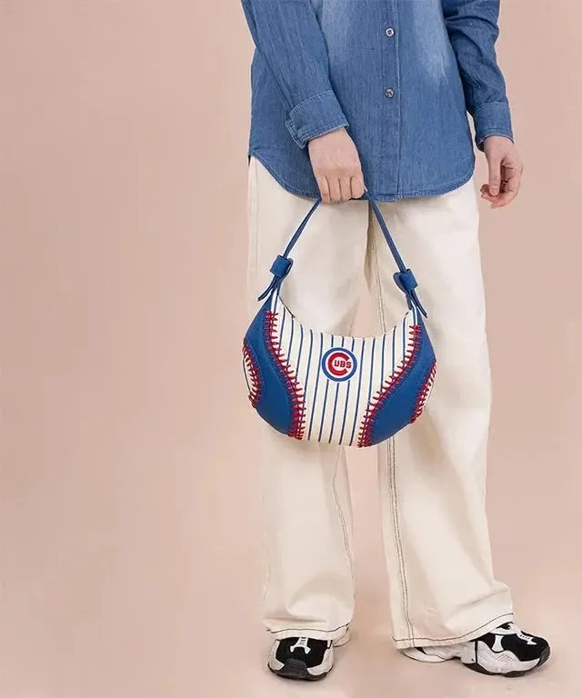 Chicago Cubs Curveball Baseball Stitch Hobo Bag in Royal and White Pinstripe by Montana West