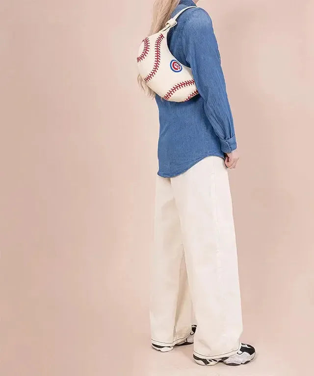 Chicago Cubs Curveball Baseball Stitch Hobo Bag in Beige by Montana West