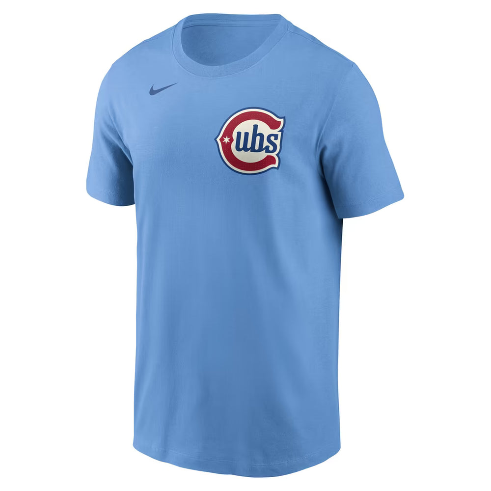 Chicago Cubs Nico Hoerner Chicago Blues Men's Baby Blue Fuse Name & Number T-Shirt by Nike T-Shirts NIKE USA