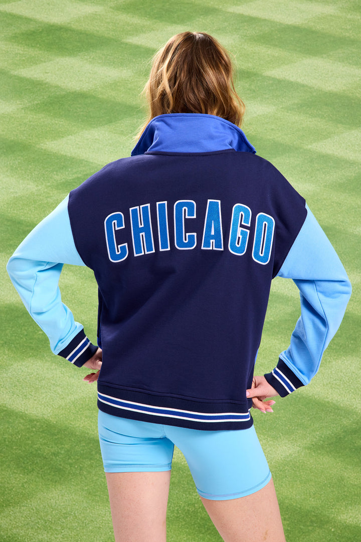 CHICAGO CUBS TEREZ WOMEN'S C LOGO BLUE COLORBLOCK QUARTER ZIP