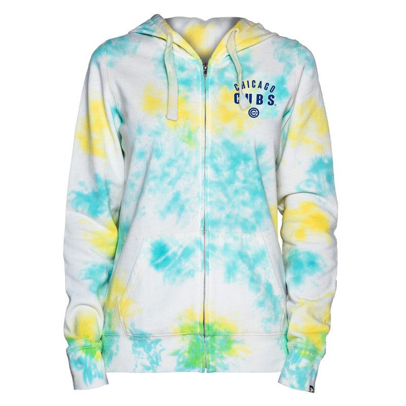 CHICAGO CUBS WOMEN'S TEAL AND YELLOW TIE DYE HOODIE - Ivy Shop