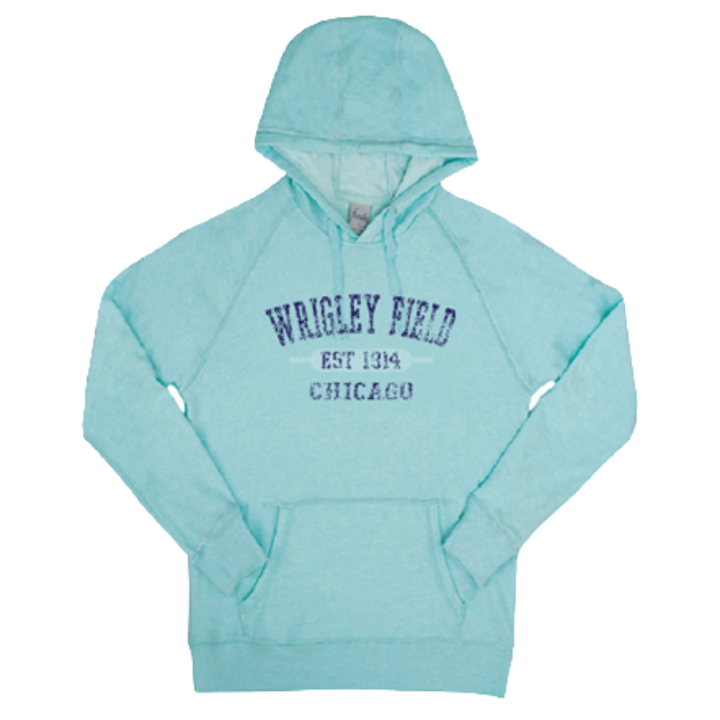 WRIGLEY FIELD AQUA DISTRESSED LETTERING HOODIE